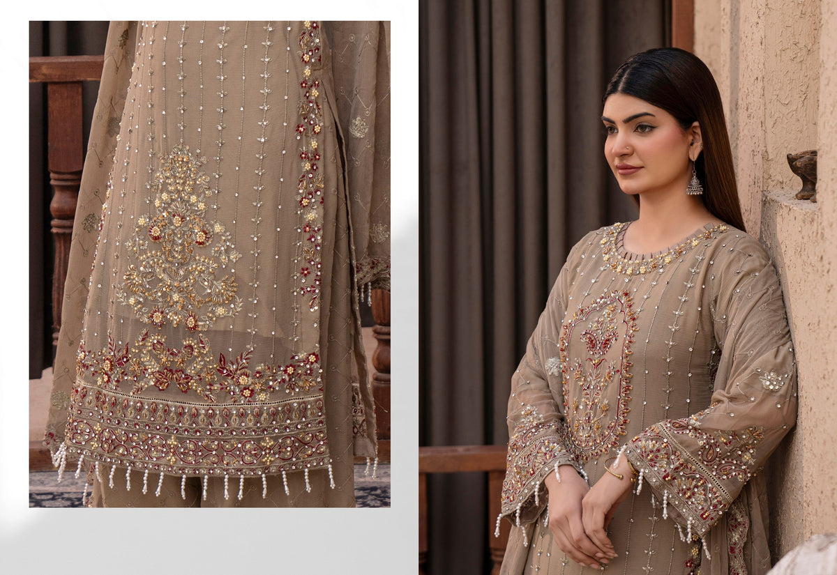 Chiffon Lux Embroidered Suit- design 1