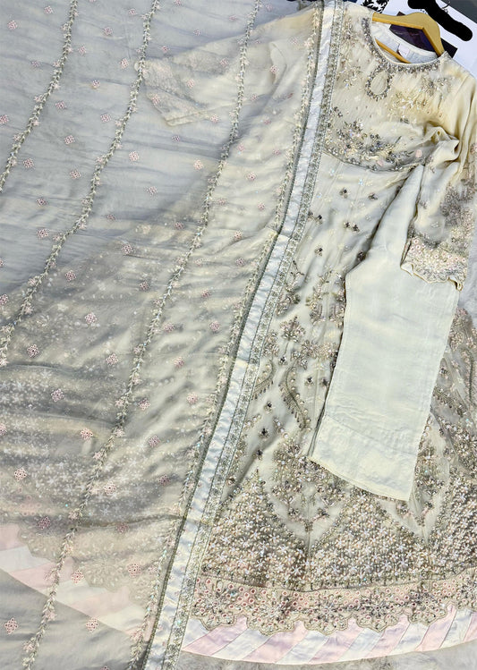 Chiffon Suit- Z02- Off White maxi