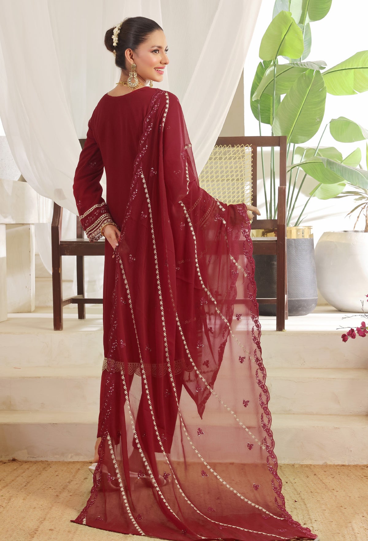 Bin Hameed Chiffon Suits- Maroon-B1