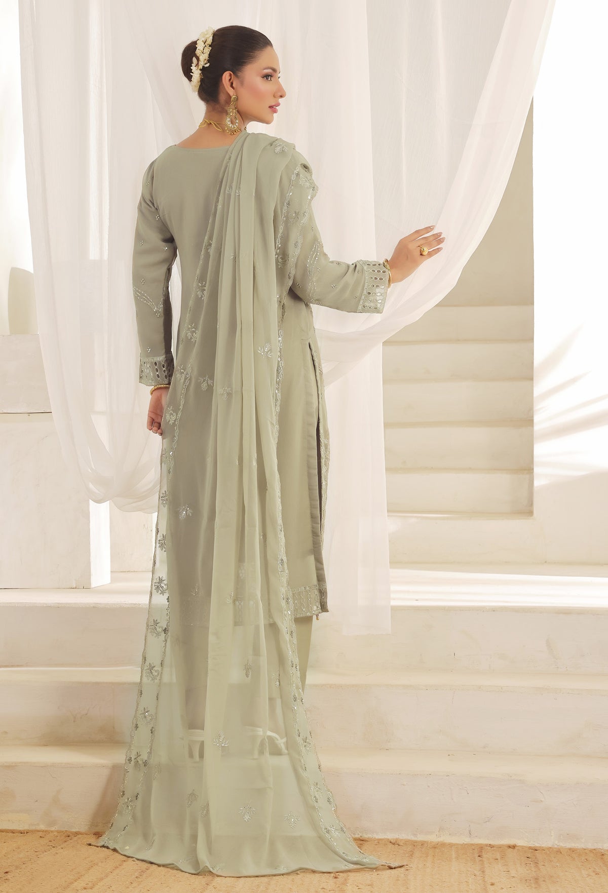 Bin Hameed Chiffon Suits- Graubeige-B3
