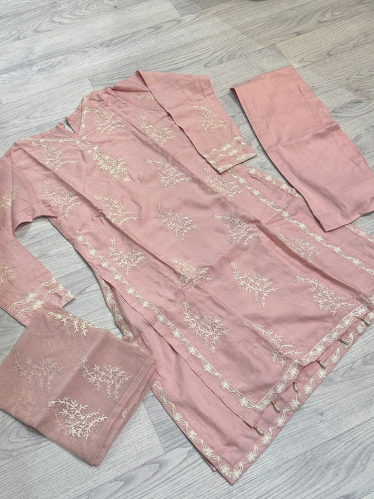 Kids Pink Linen Double Layer Suit