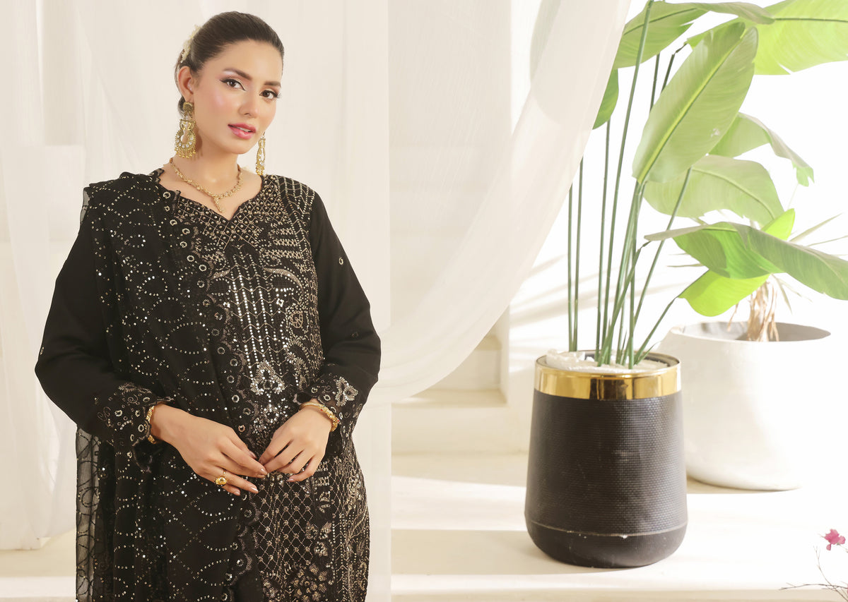 Bin Hameed Chiffon Suits- Schwarz-B4