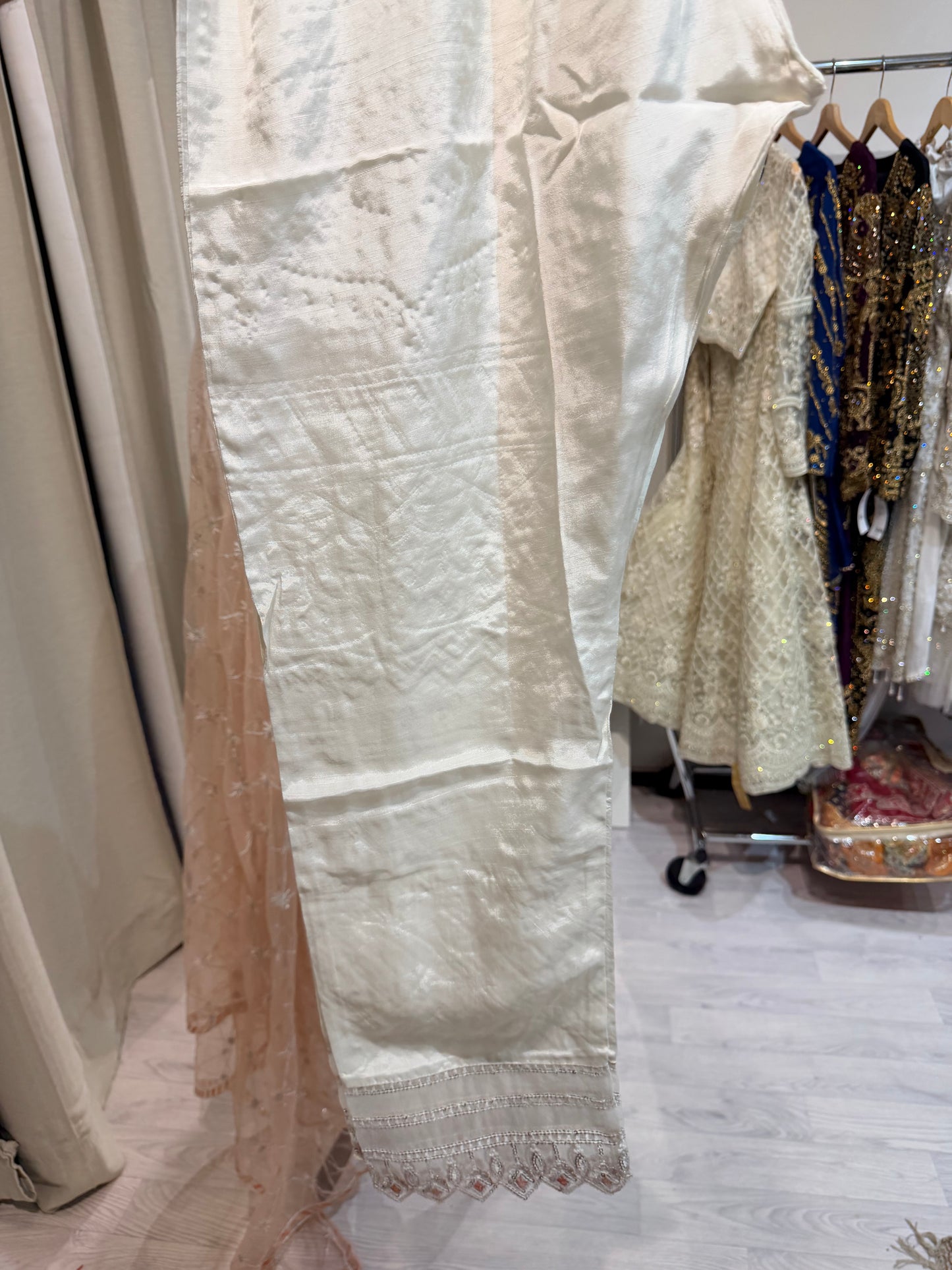Luxury Embroidered Chiffon Collection- white peach