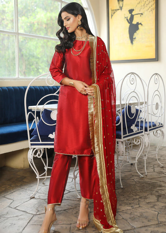 Red Raw Silk Suit