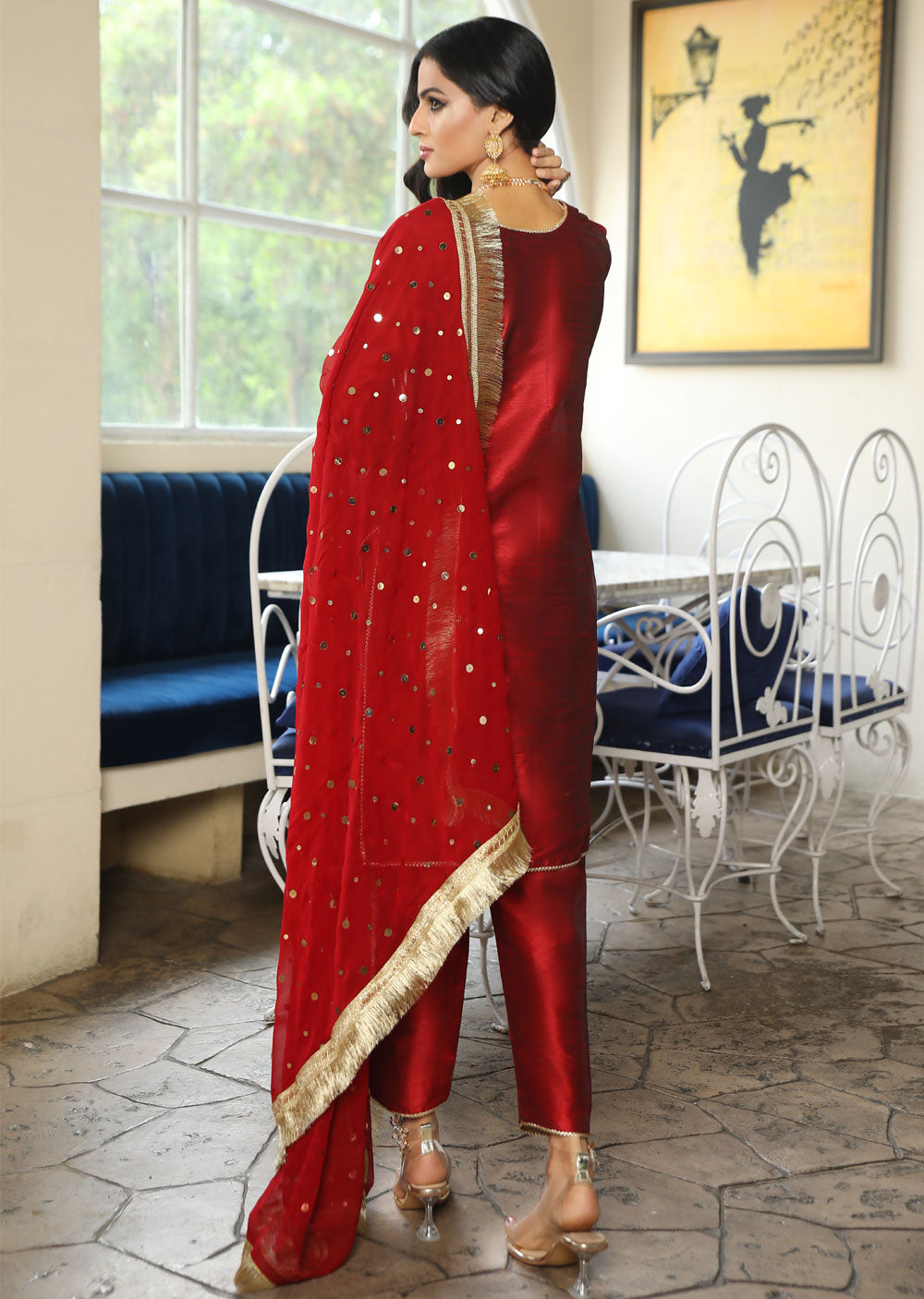 Red Raw Silk Suit