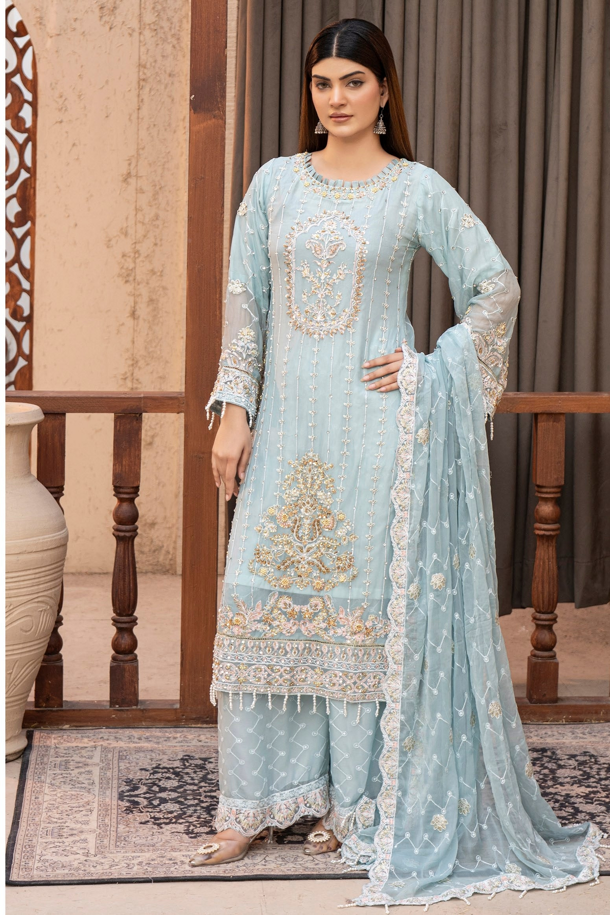 Chiffon Lux Embroidered Suit- design 3