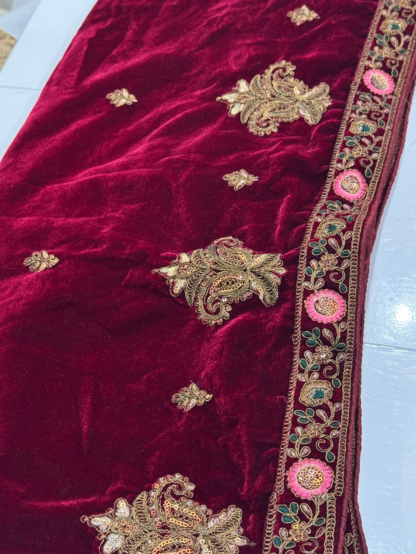 Dark Red Velvet Dupatta