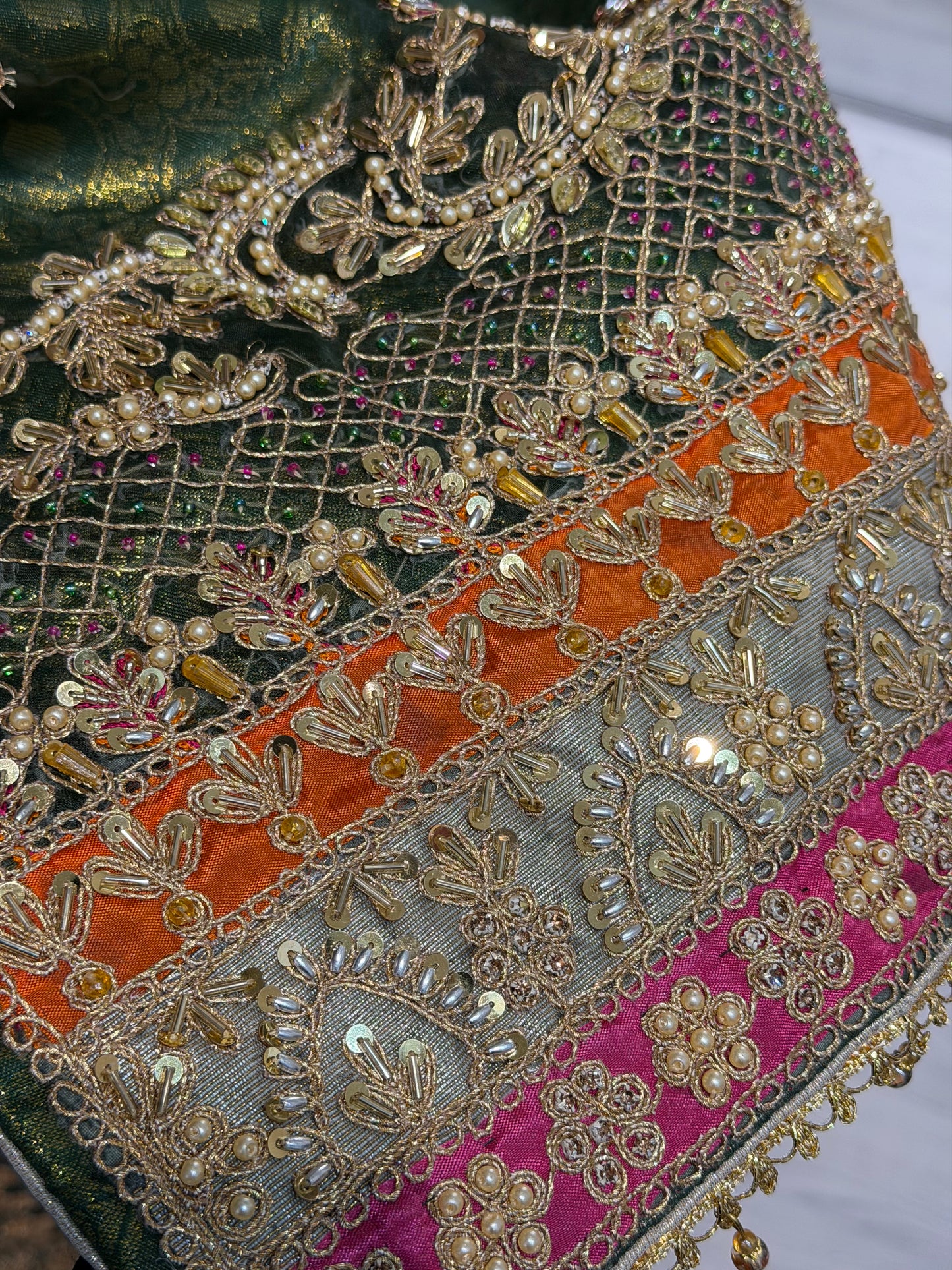 Banaras Print Forest Green Net Sharara