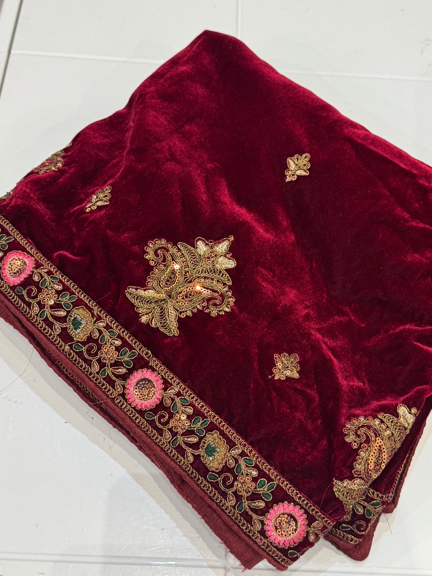 Dark Red Velvet Dupatta