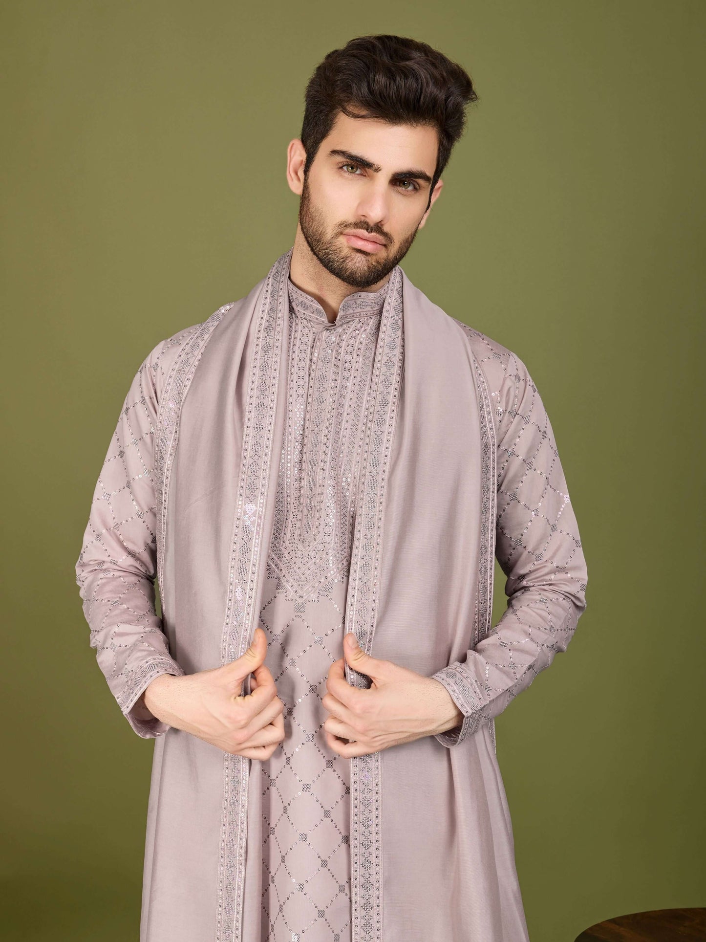 Men- Kurtha+shawl Dusty Pink