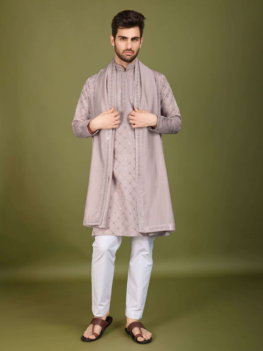 Men- Kurtha+shawl Dusty Pink