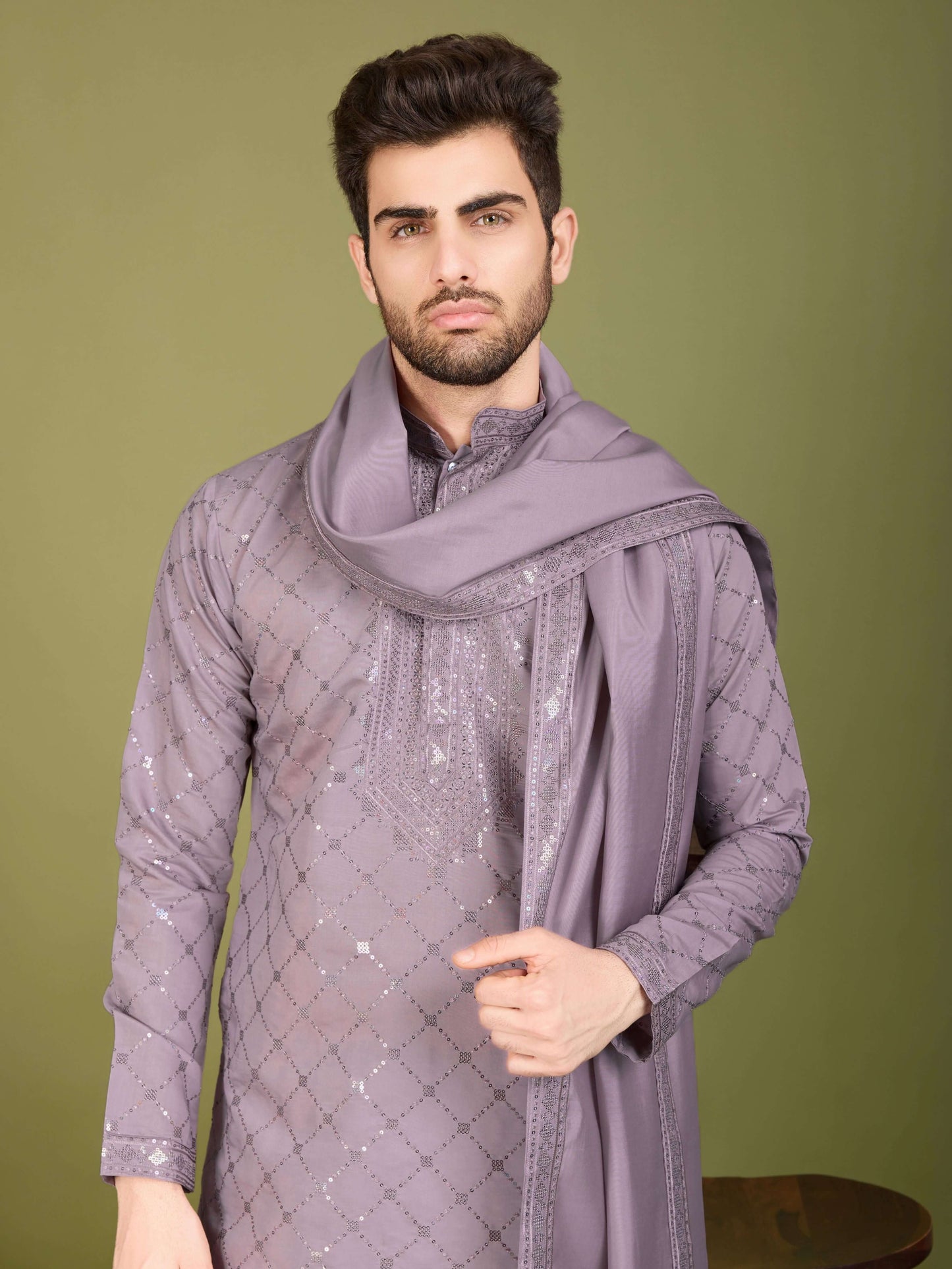 Men- Kurtha+shawl dusty peach