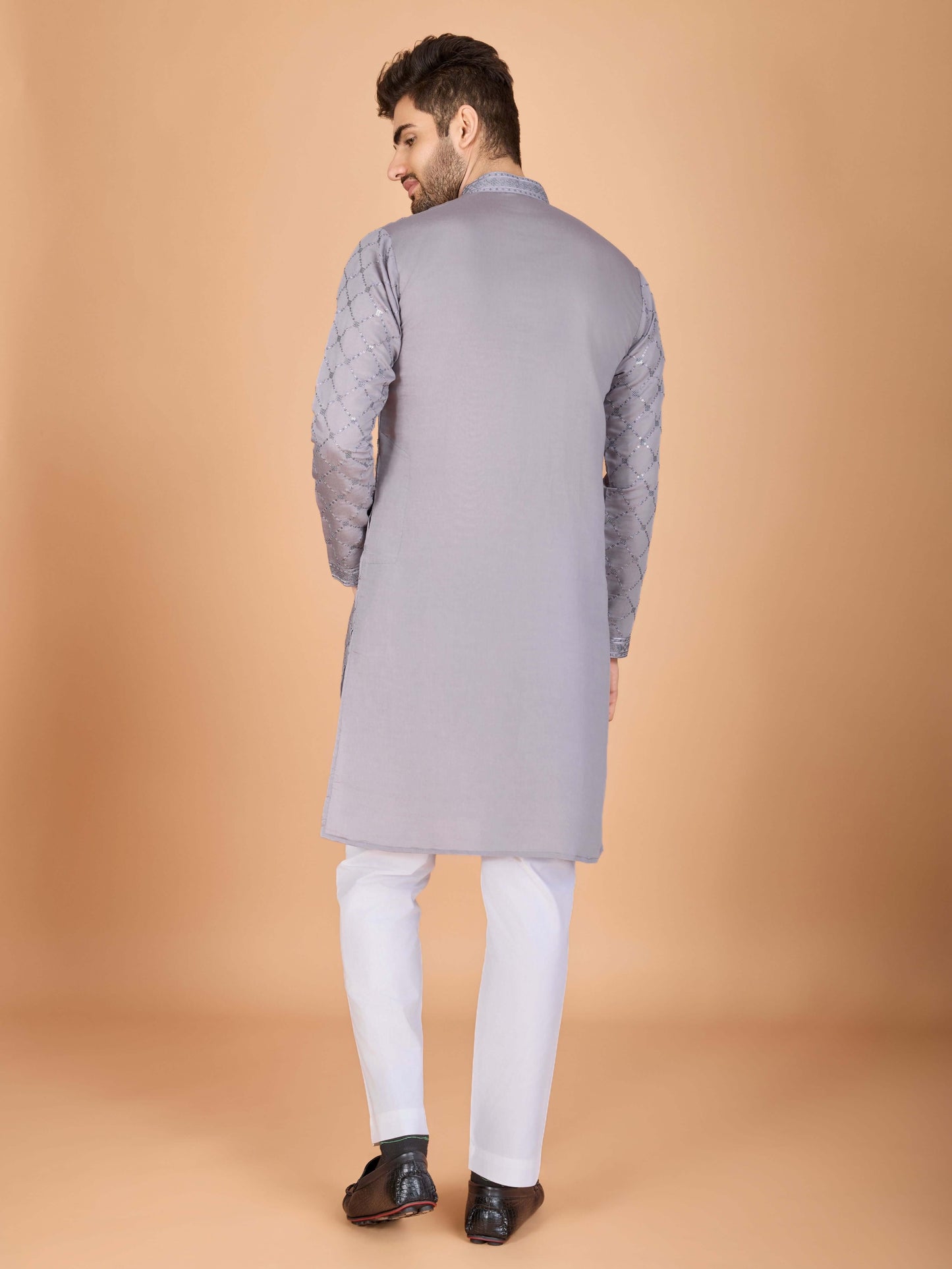 Men- Kurtha+shawl Grey/Lilac