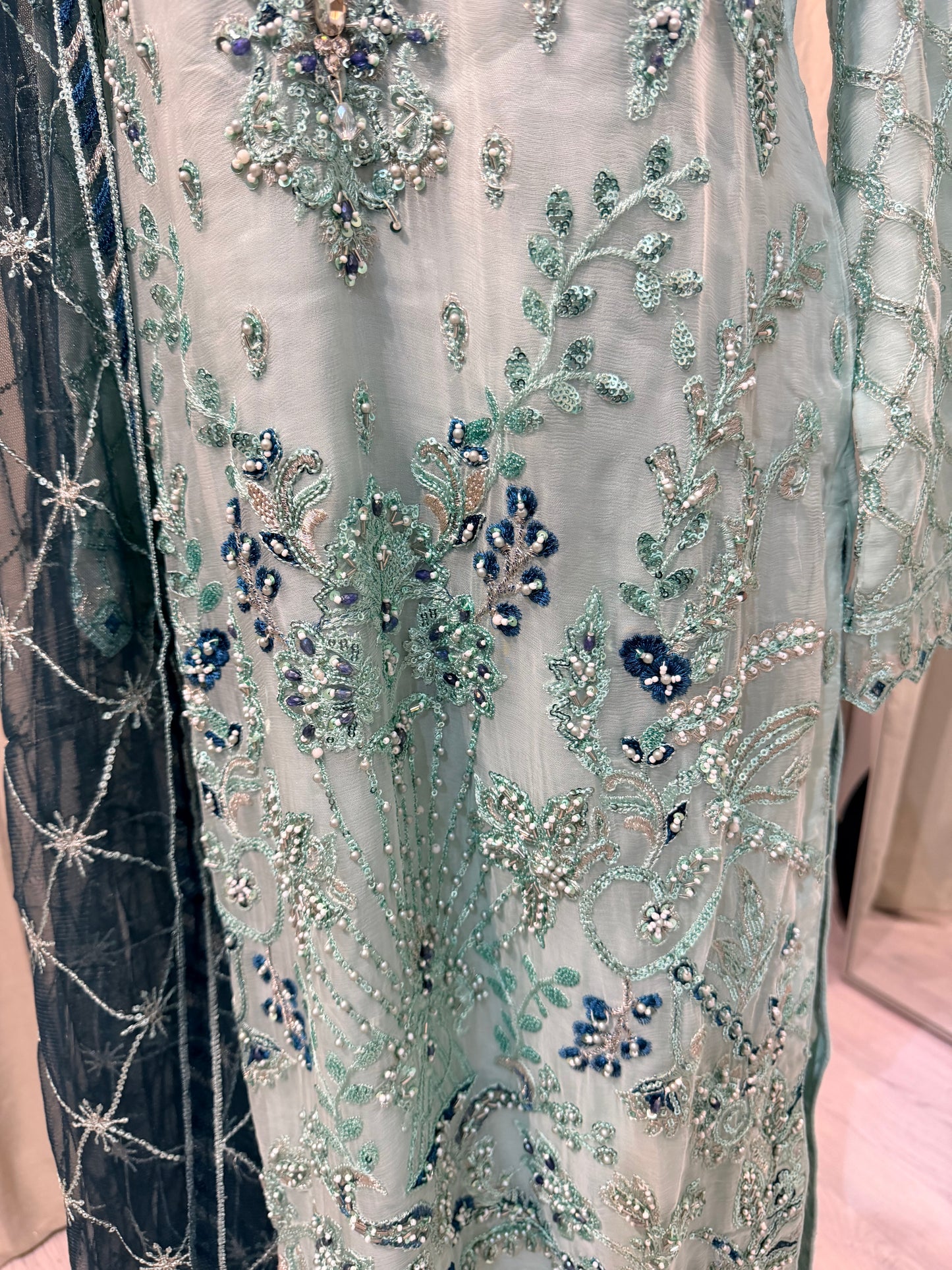 Luxury Embroidered Chiffon Collection- mint green