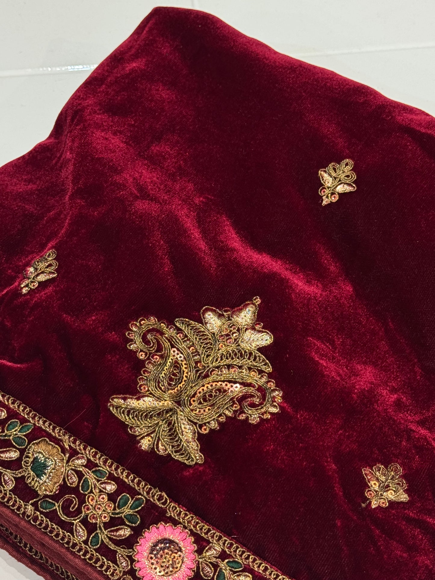 Dark Red Velvet Dupatta