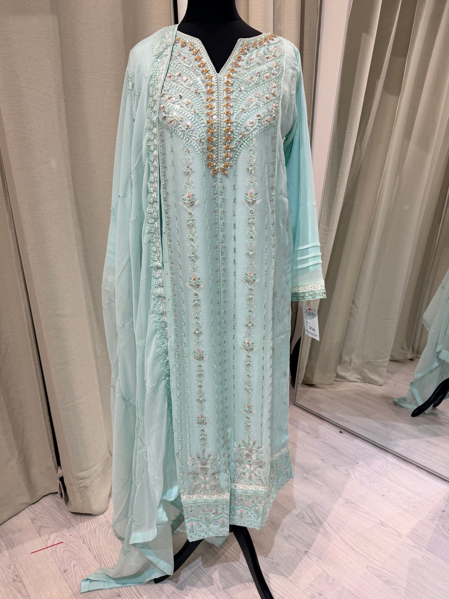Embroidered Chiffon with work- baby blue