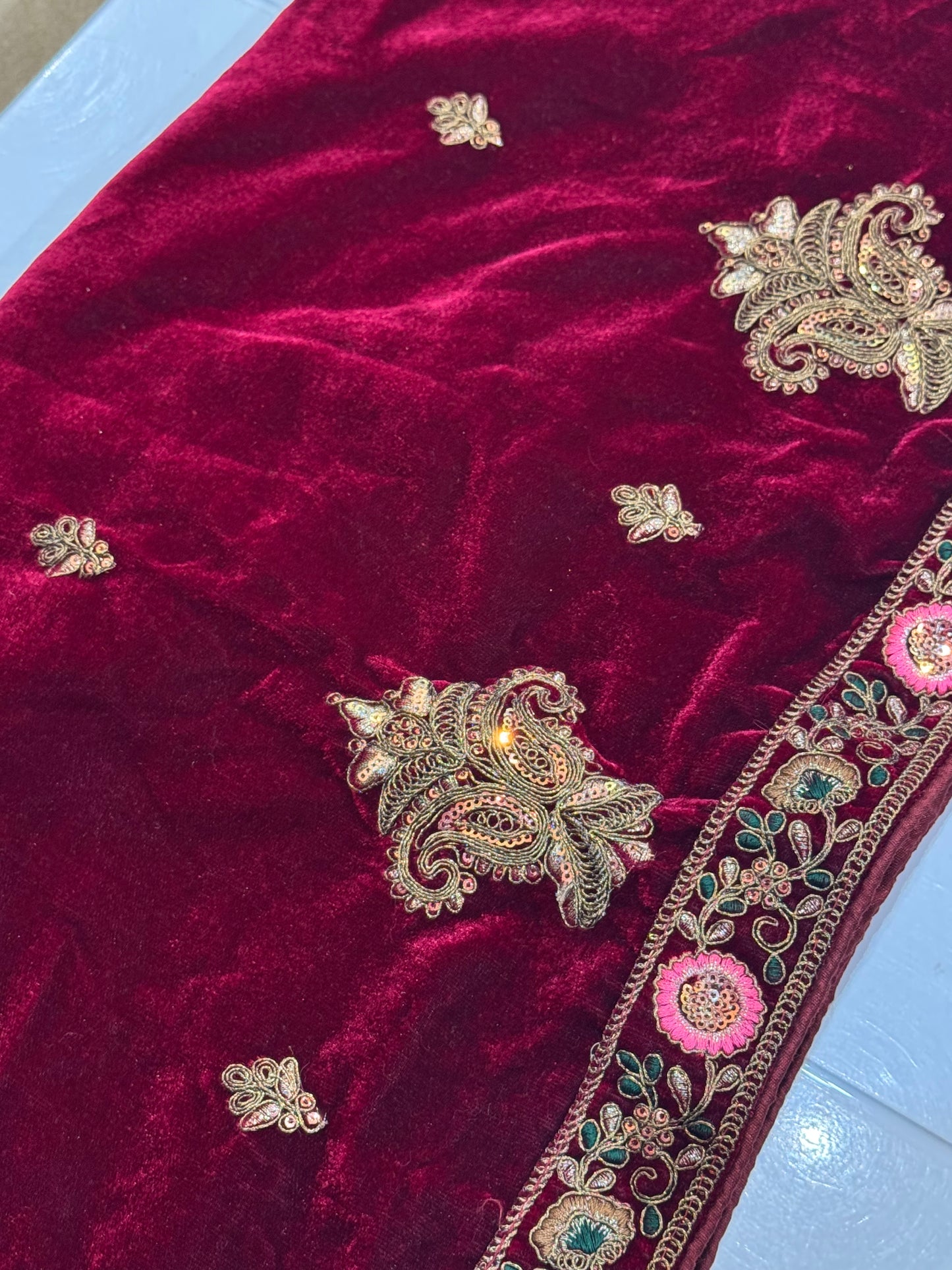 Dark Red Velvet Dupatta