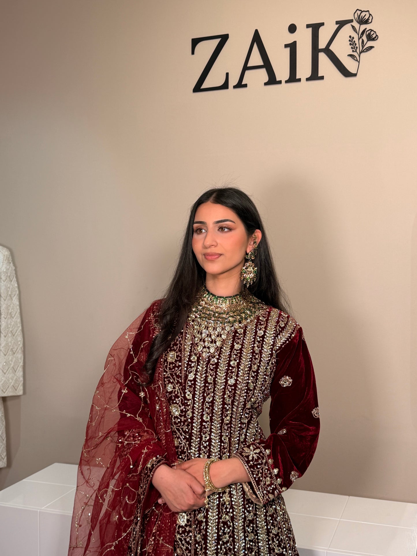 Maroon Velvet Lehenga with Clutch