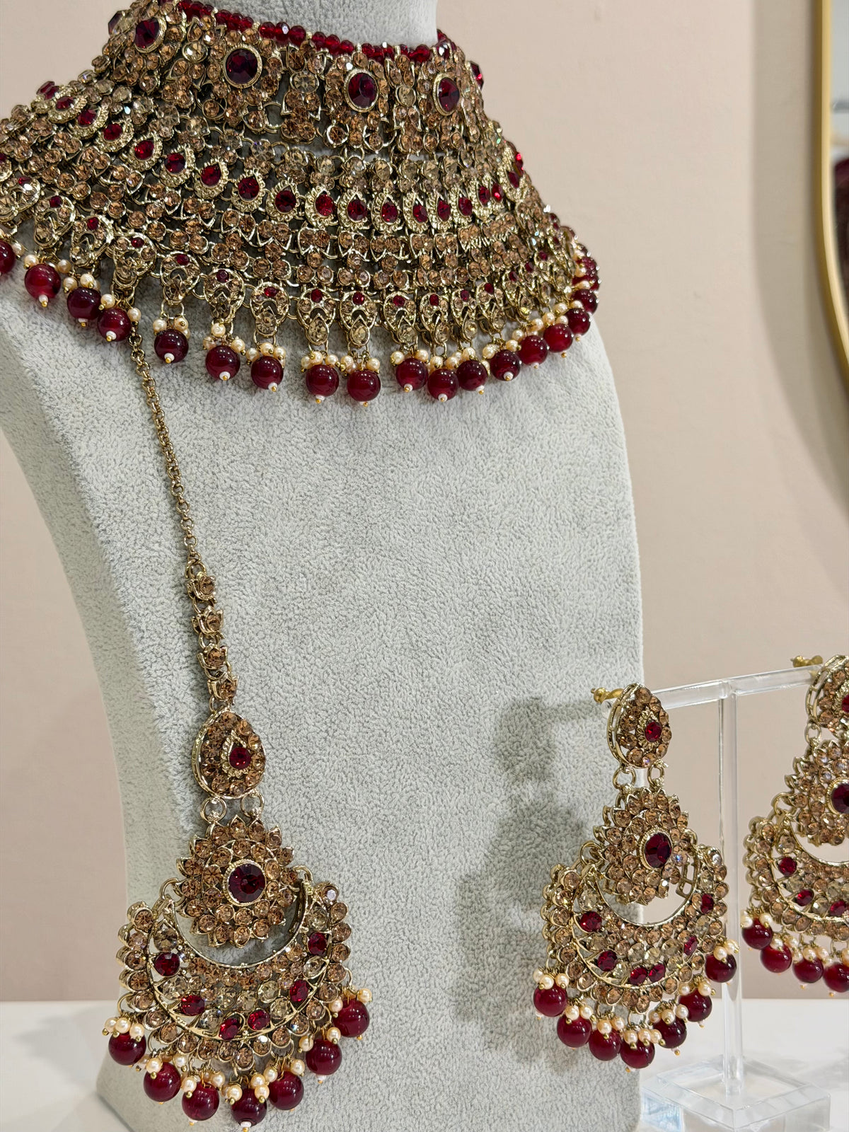 Maroon LCT Bridal Jewellery Set