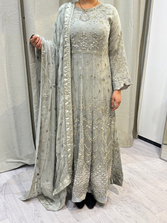 Chiffon Suit- Z02- Grey maxi