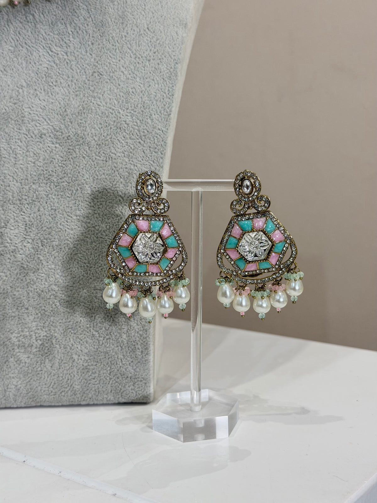 Blue Rose & Pearl Jewellery Set