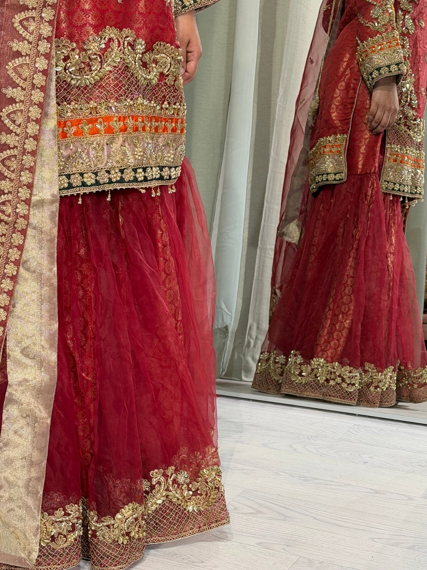 Banaras Print Red Net Gharara