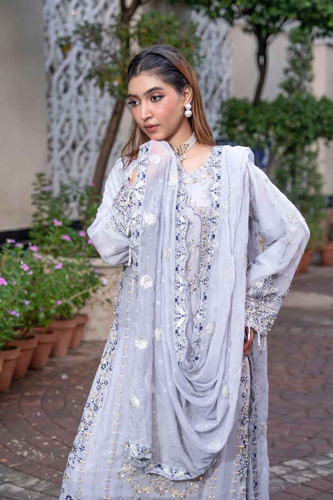 Chiffon Lux Embroidered Suit- design 9