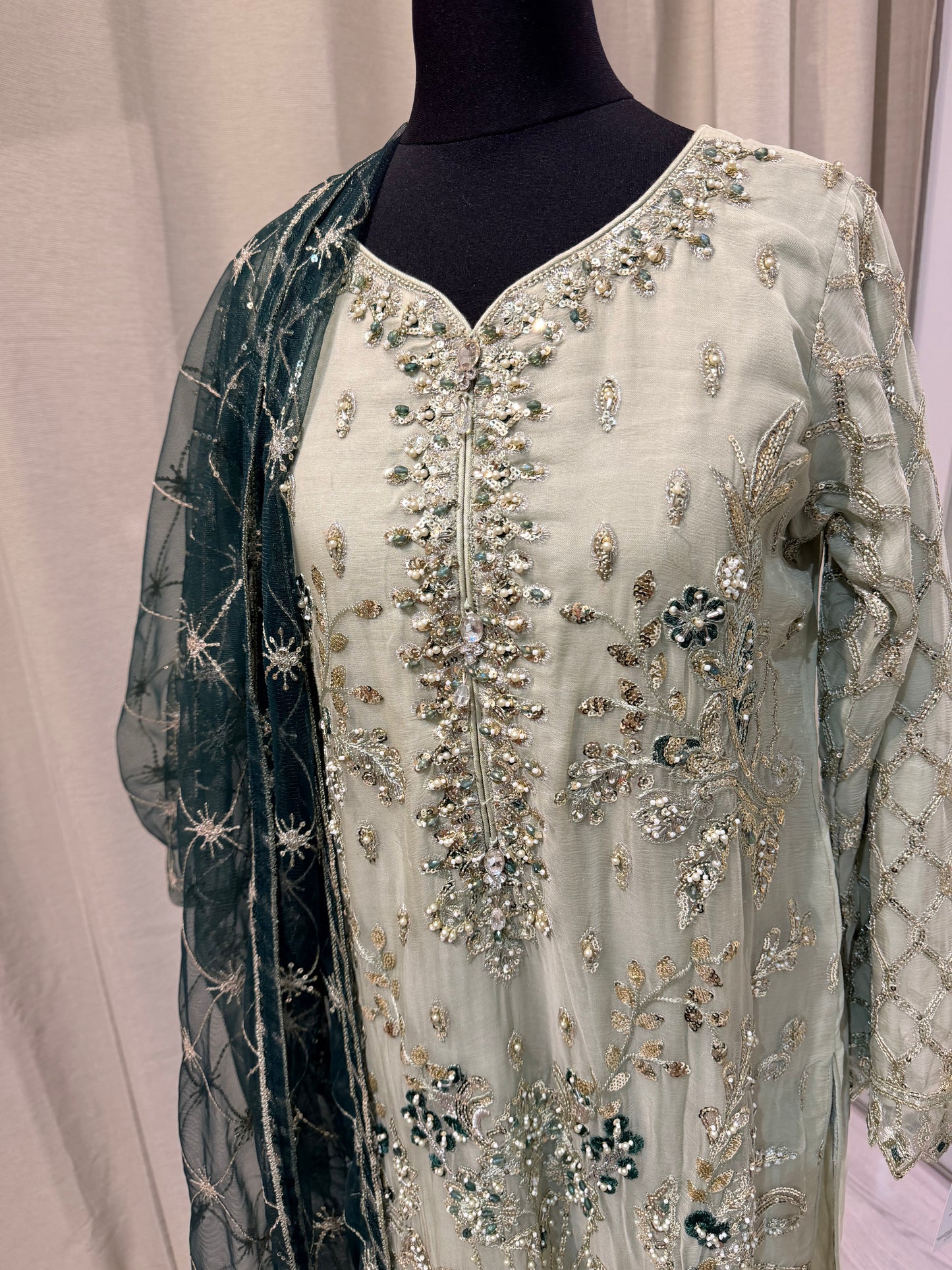 Luxury Embroidered Chiffon Collection- Olive green