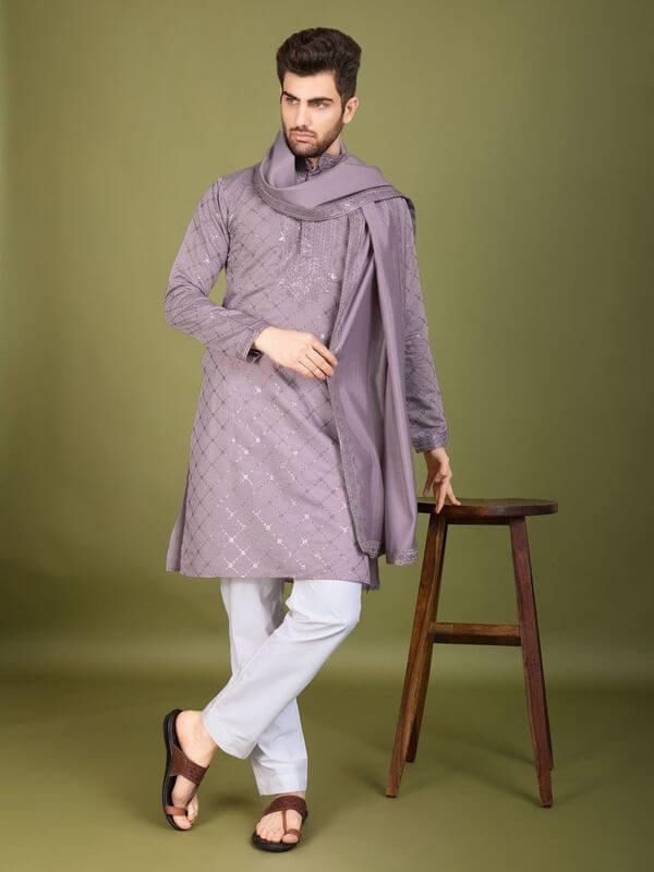 Men- Kurtha+shawl dusty peach