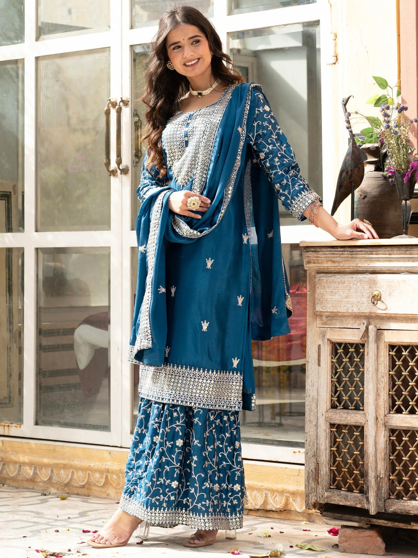Teal Blue Chinon Sharara