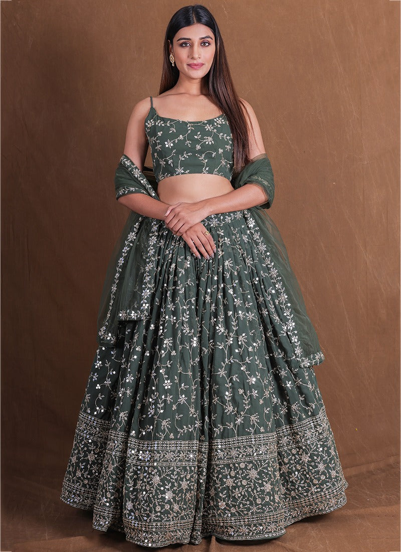 Olive Green Georgette Lehenga Choli