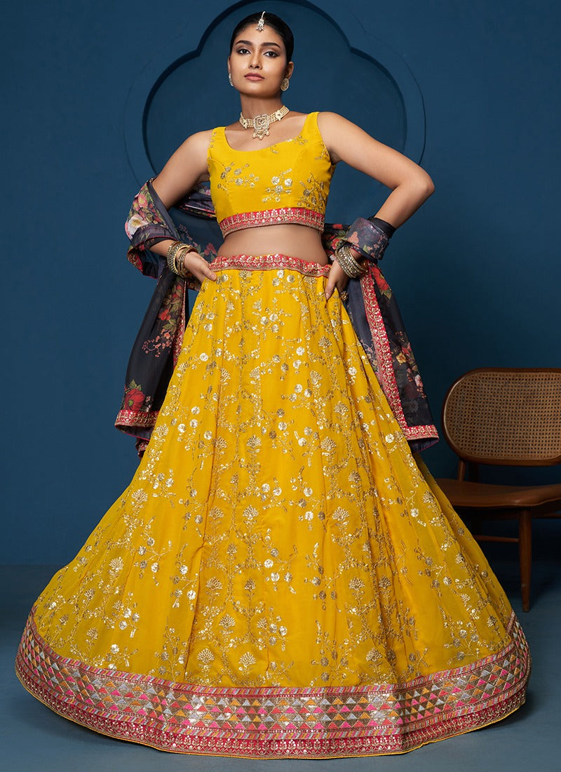 Yellow Georgette Lehenga Choli