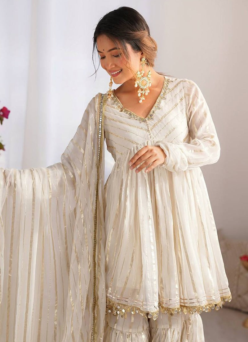 Cream Festival Wear Sharara Suit