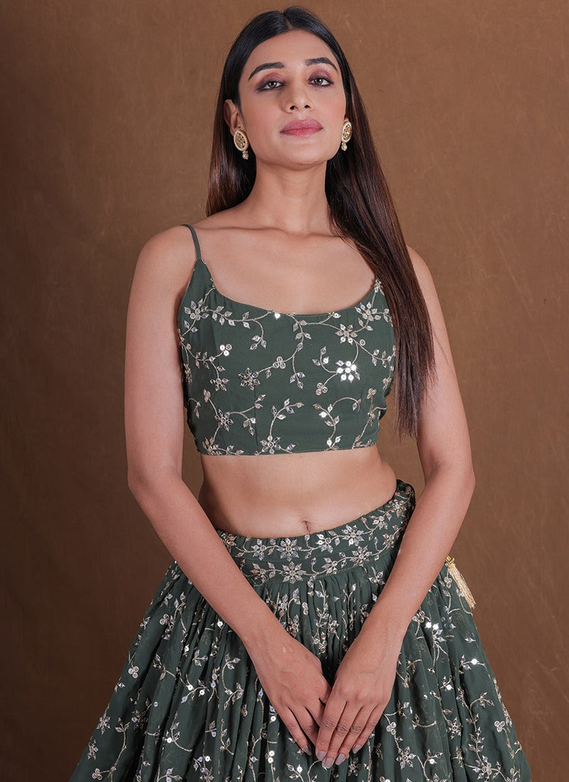 Olive Green Georgette Lehenga Choli
