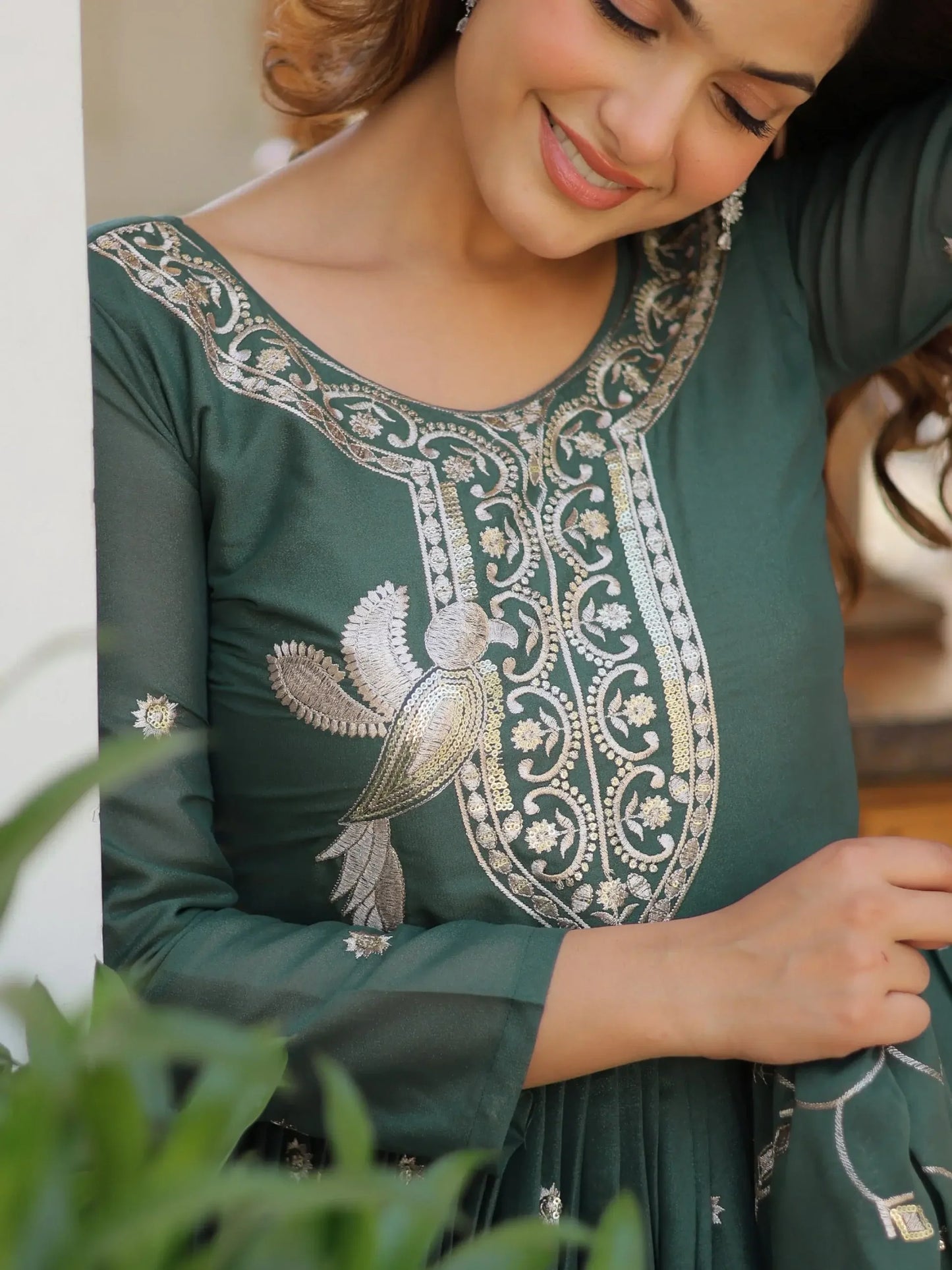 Elegantes Grünes Georgette Anarkali