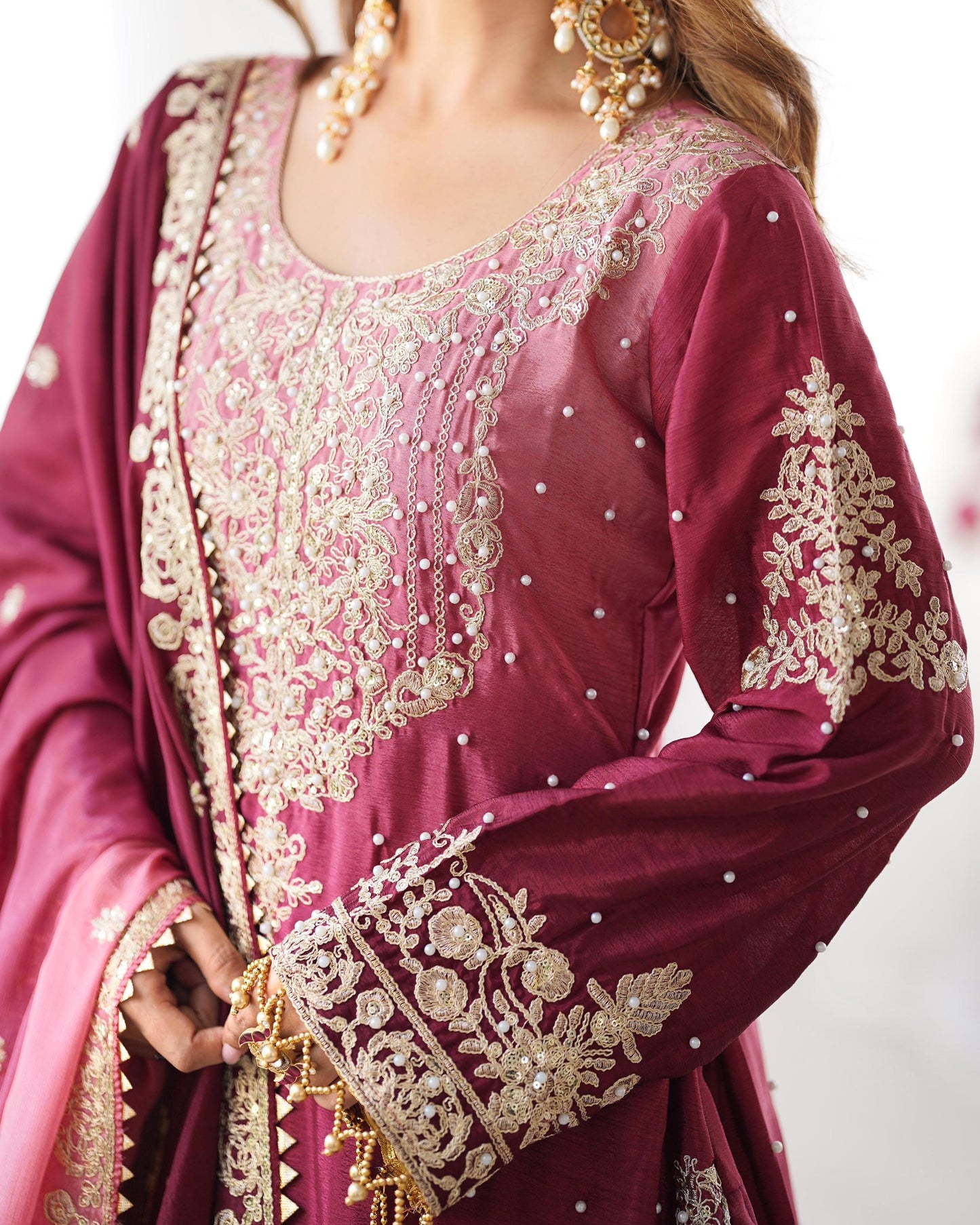 Maroon Chinon Sharara Suit
