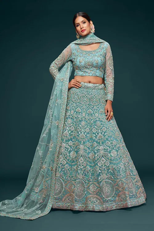 Himmelblau Türkis Lehenga Choli