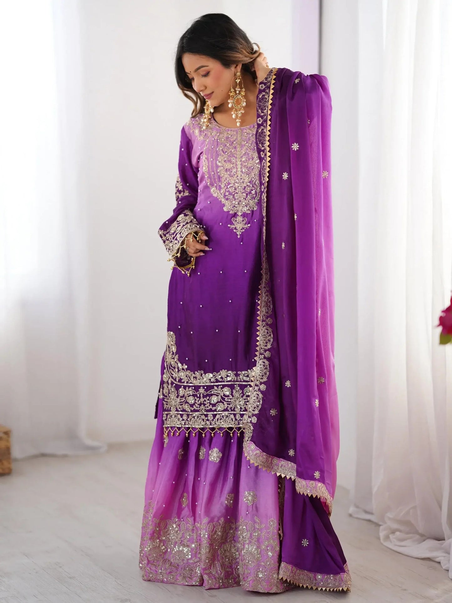 Elegantes Violettes Chinon Sharara-Set