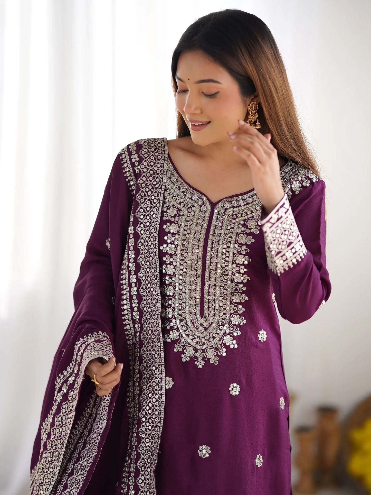 Sequins Chinon Sharara Suit With Dupatta