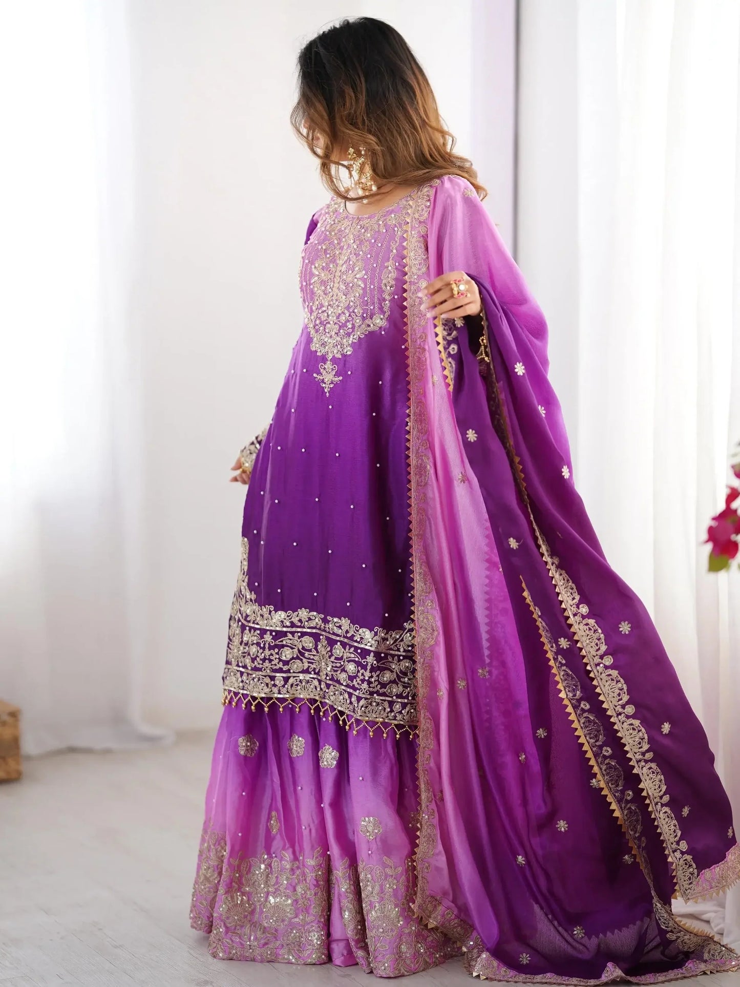 Elegantes Violettes Chinon Sharara-Set