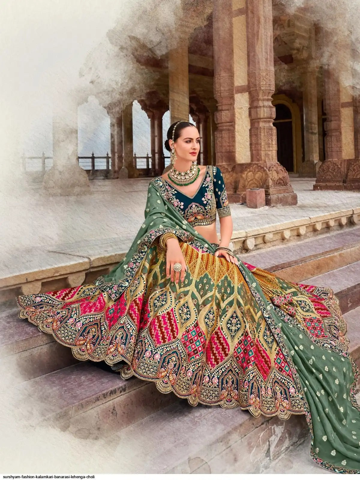 Banarasi Silk Multi Color Lehenga Choli B2
