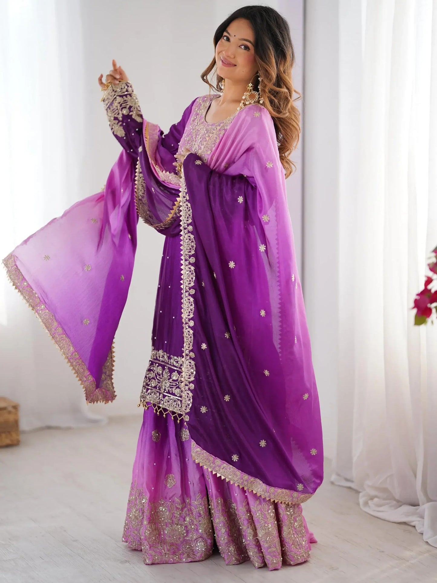 Elegantes Violettes Chinon Sharara-Set