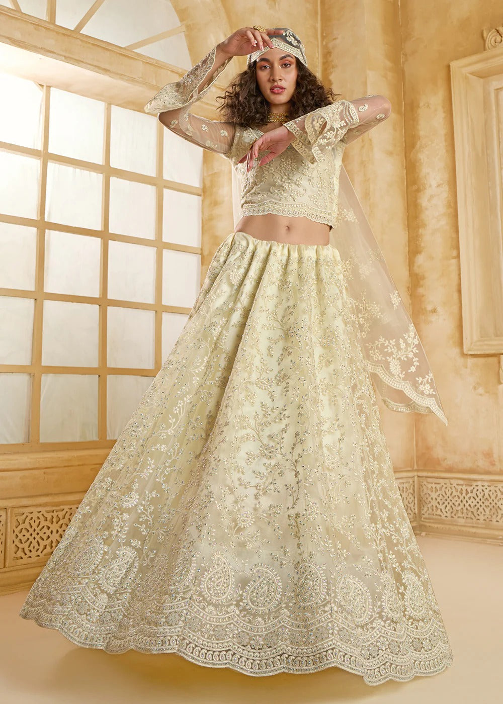 Off White Net & Silk Lehenga 2