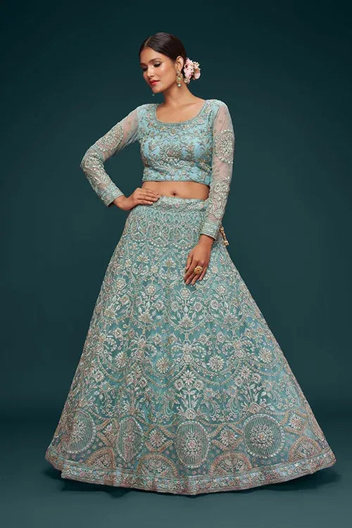 Himmelblau Türkis Lehenga Choli