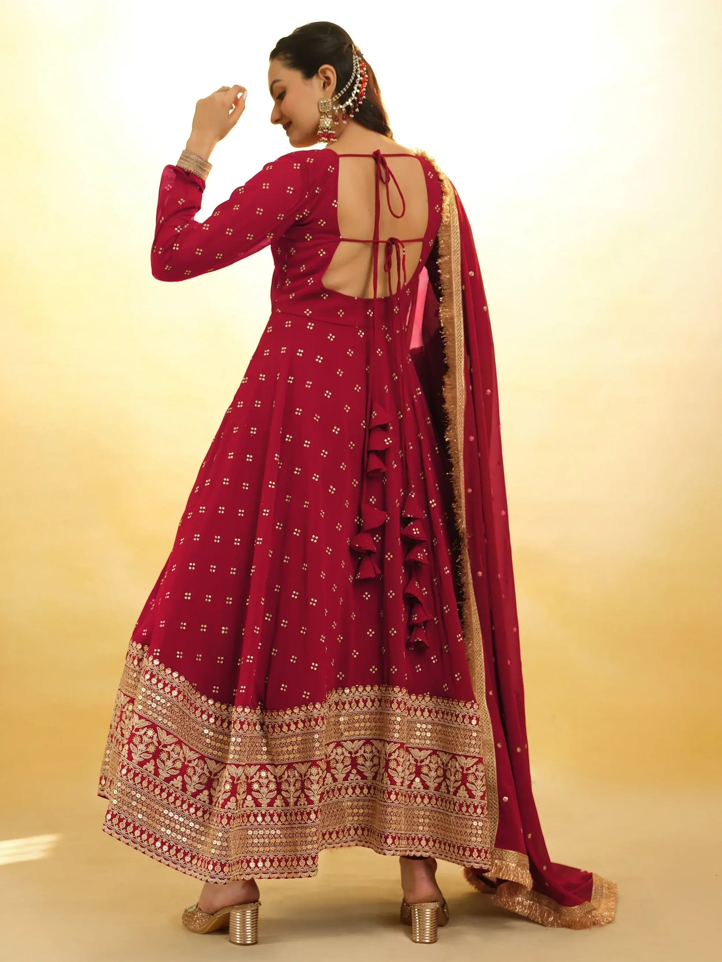 Red Embroidered Georgette Party Wear Anarkali