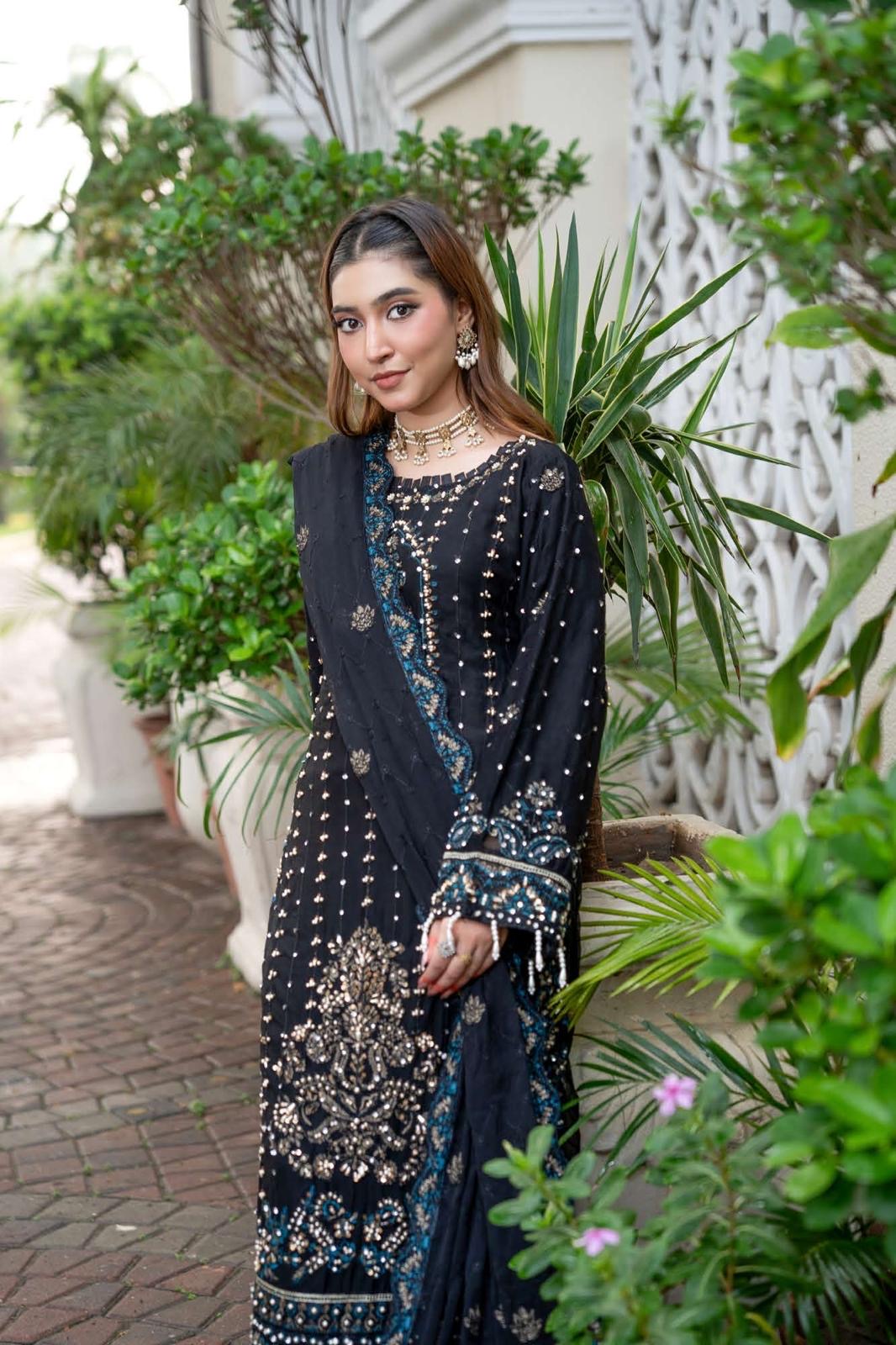Chiffon Lux Embroidered Suit- design 8