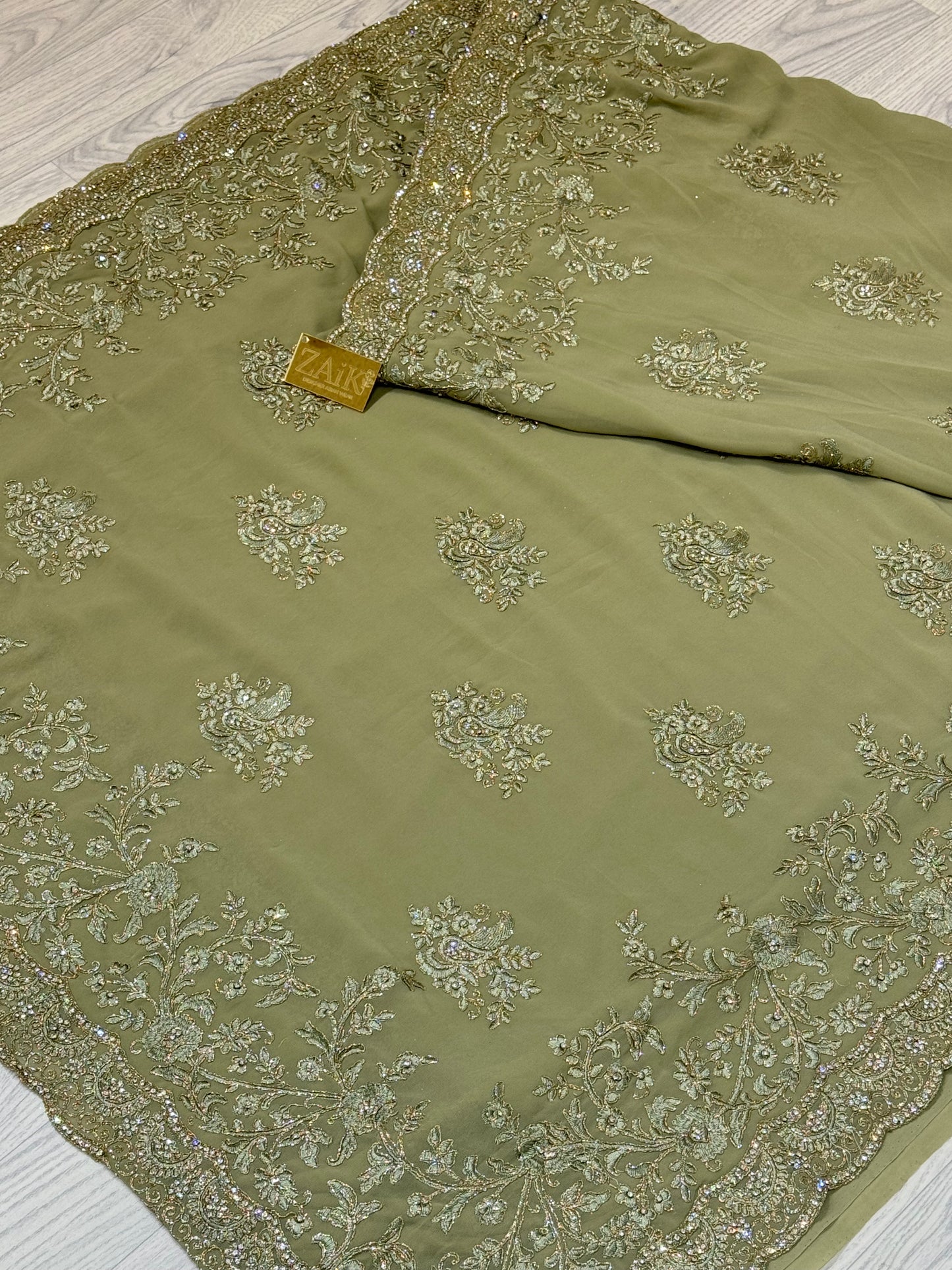 Moss Green Saree