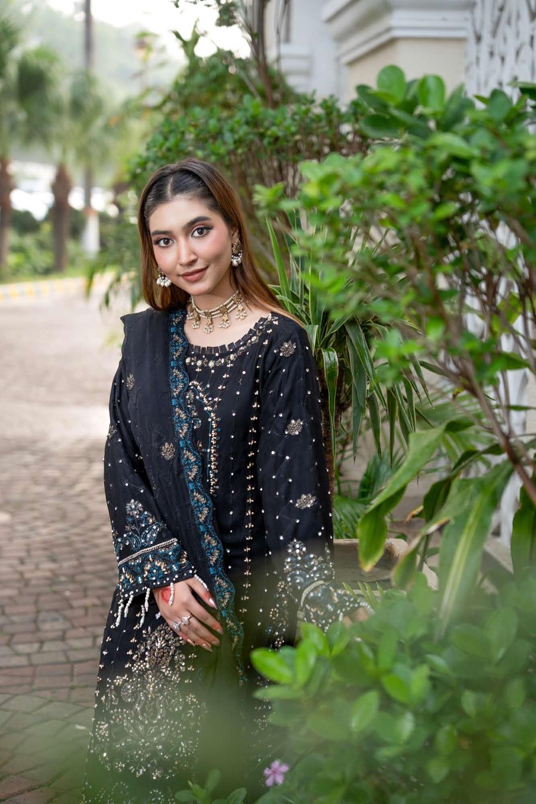 Chiffon Lux Embroidered Suit- design 8