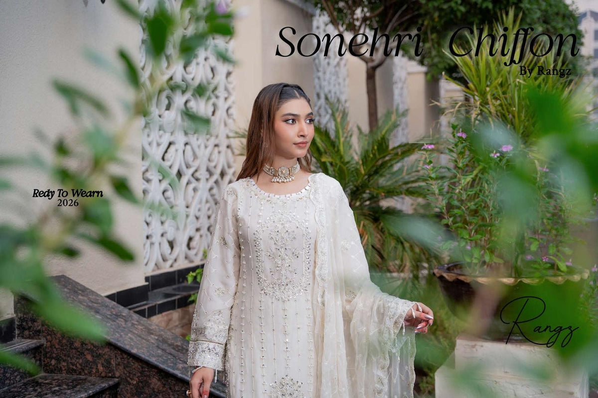 Chiffon Lux Embroidered Suit- design 5 -