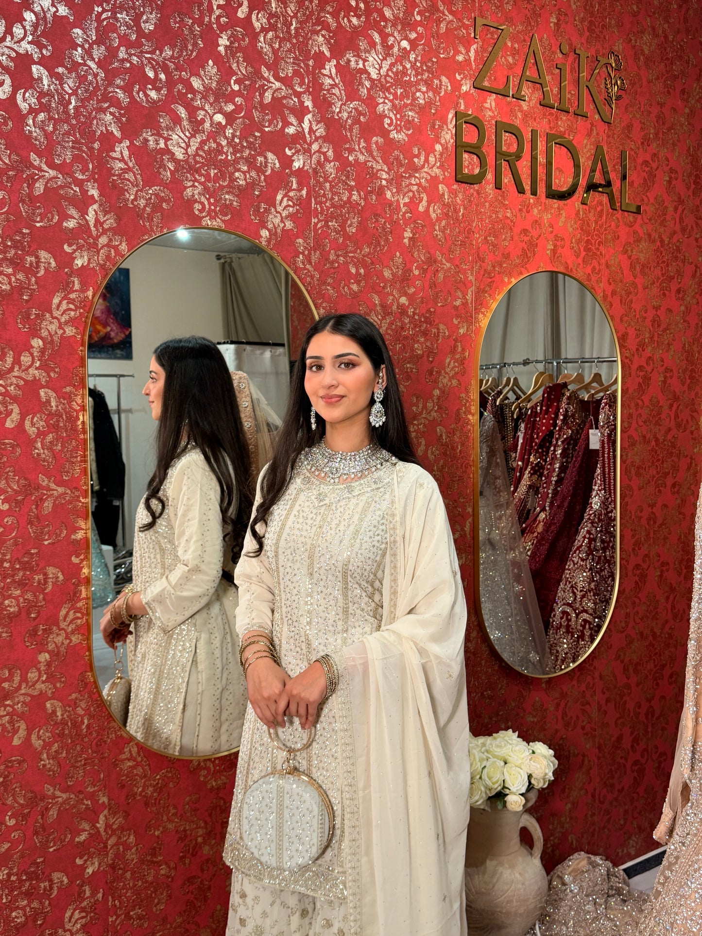 Off-White Sharara Suit with Clutch